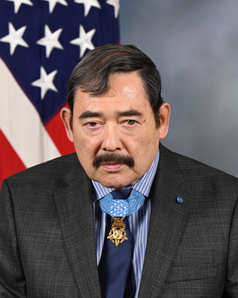 U.S. Army SP5 Dennis Fuji, the recipent of the Medal of Honor poses for his official portrait in the Army portrait studio at the Pentagon in Arlington, Va., June 06, 2022.  (U.S. Army photo by William Pratt)